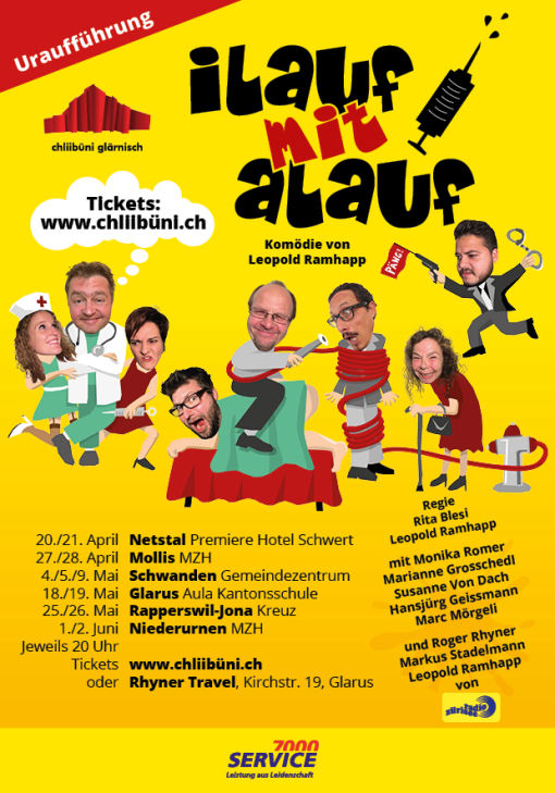 Plakat zur Theaterproduktion 2018 der Chliibüni Glärnisch mit dem Titel ilauf mit alauf