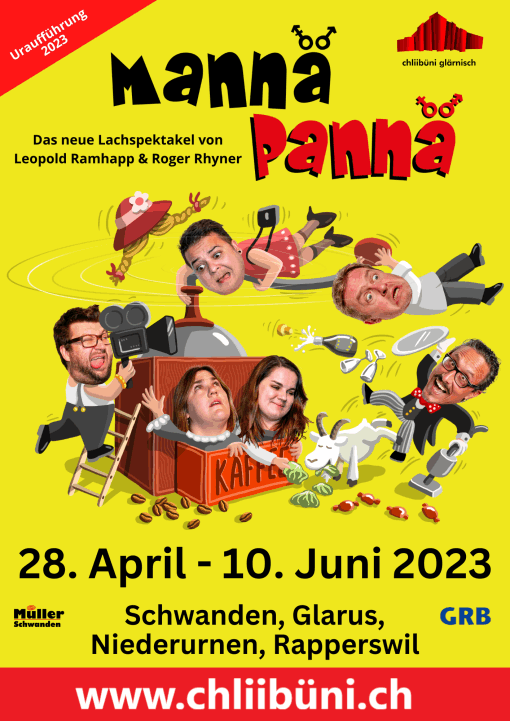 Plakat zur Theaterproduktion 2023 der Chliibüni Glärnisch mit dem Titel Mannä Pannä