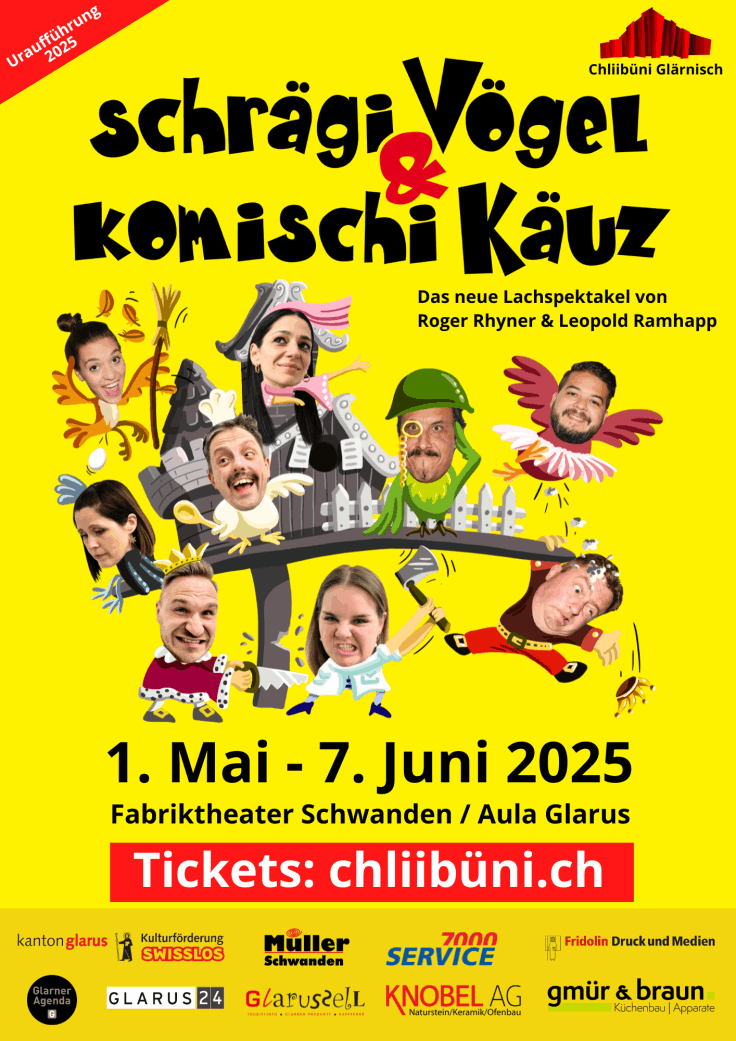Plakat der Komödie "schrägi Vögel & komischi Käuz"
